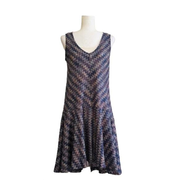 Maeve Blue Purple Chevron Knit Drop Wasit Sleeveless Slip Lined Dress Size XS - Picture 1 of 13